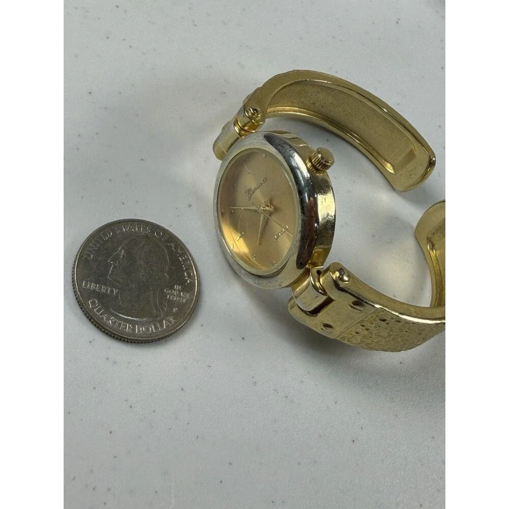 Geneva Platinum Gold Tone Cuff Bangle Watch 29.8mm Japan Movt